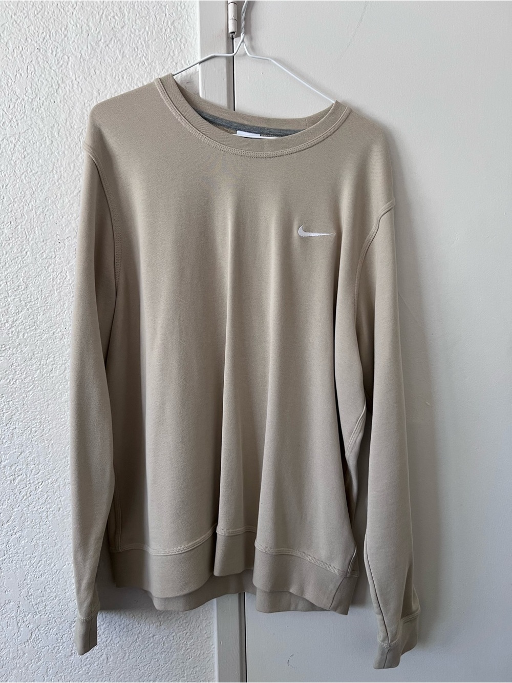 Nike Men's Crewneck Sweatshirt in Beige with White Swoosh